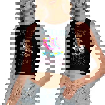 Roller Disco Vintage Derby Skates Seventies Funky Party Women's Crop Top Tank Top | Mazezy