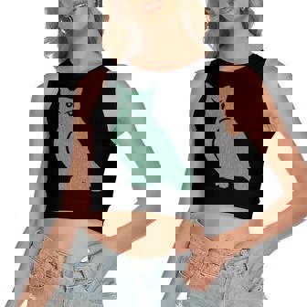 Sage Green Owl Silhouette Artwork Women's Crop Top Tank Top | Mazezy