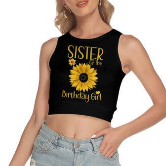 Sister Of The Birthday Girl Sunflower Family Matching Party Women's Sleeveless Bow Backless Hollow Crop Top