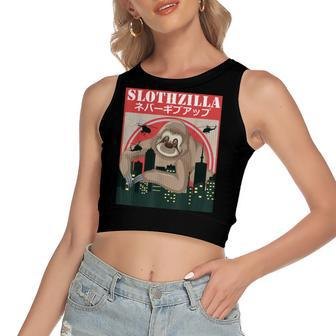 Sloth Sloth-Zilla Funny Movie Dramatic Women Girls Kids Women's Sleeveless Bow Backless Hollow Crop Top - Seseable