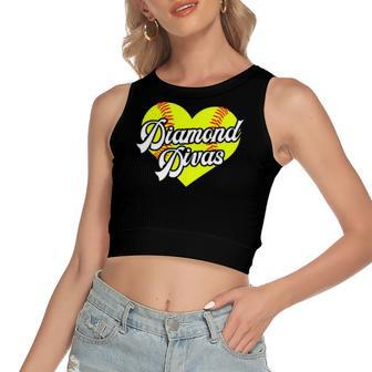 Softball Heart Diamond Divas Teamball League Girls Women's Crop Top Tank Top | Mazezy