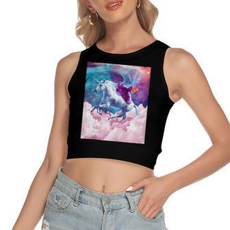 Space Sloth On Unicorn Sloth Pizza Women's Crop Top Tank Top | Mazezy