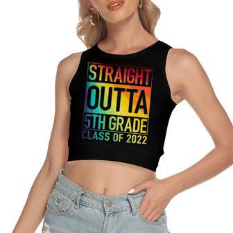 Straight Outta 5Th Grade Class Of 2022 Graduation Rainbow Women's Sleeveless Bow Backless Hollow Crop Top