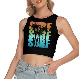 Surfing Sunset Palm Tree Cool Summer Vacation Surf Women's Crop Top Tank Top | Mazezy