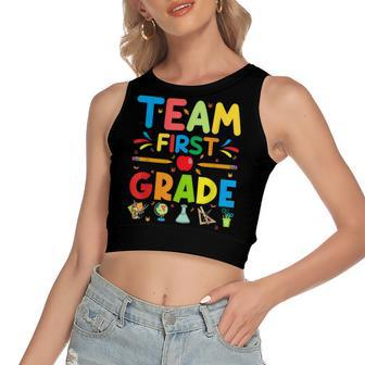 Team First Grade - 1St Grade Teacher Student Kids Women's Sleeveless Bow Backless Hollow Crop Top - Seseable