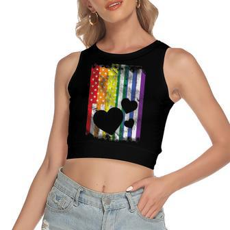 Us American Flag Hearts Lgbtq Rainbow Flag Gay Pride Ally Women's Crop Top Tank Top | Mazezy
