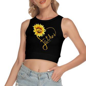 Vintage Father Sunflower Dad Daughter Apparel Women's Crop Top Tank Top | Mazezy
