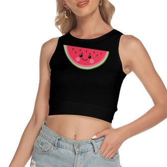 Watermelon Cute Kawaii Face Fruit Character Tween Girl Women's Crop Top Tank Top | Mazezy