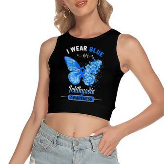 I Wear Blue For Ichthyosis Awareness Butterfly Women's Crop Top Tank Top | Mazezy