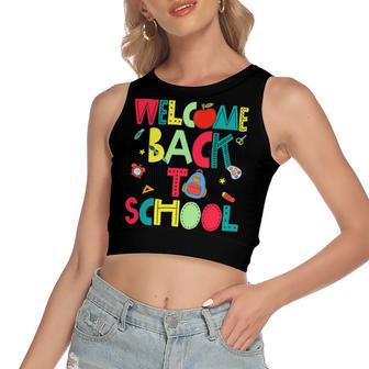 Welcome Back To School Happy First Day 488 Shirt Women's Sleeveless Bow Backless Hollow Crop Top | Favorety DE