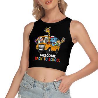 Welcome Back To School Zoo Animal Bus 477 Shirt Women's Sleeveless Bow Backless Hollow Crop Top | Favorety CA