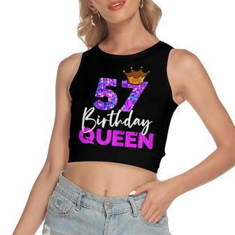Womens 57Th Birthday Queen Crown Gift For Her Fifty-Seventh Bday Women's Sleeveless Bow Backless Hollow Crop Top - Seseable