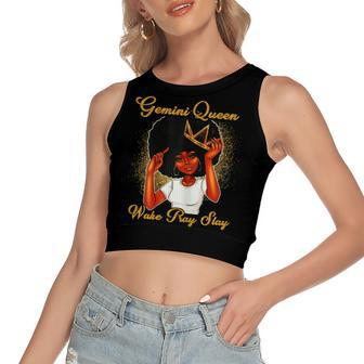 Womens Gemini Queens Are Born In May 21 - June 21 Birthday Women's Sleeveless Bow Backless Hollow Crop Top - Seseable