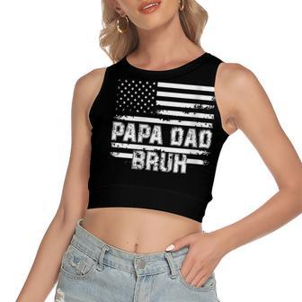 Womens Papa Dad Bruh Fathers Day 4Th Of July Us Vintage Gift 2022 Women's Sleeveless Bow Backless Hollow Crop Top - Seseable