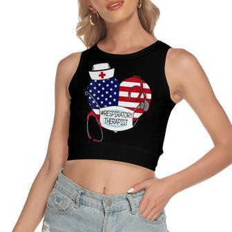 Womens Respiratory Therapist Love America 4Th Of July For Nurse Dad Women's Sleeveless Bow Backless Hollow Crop Top - Seseable
