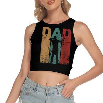 Womens Vintage Archery Dad Fathers Day Archer Daddy 4Th Of July Women's Sleeveless Bow Backless Hollow Crop Top - Seseable