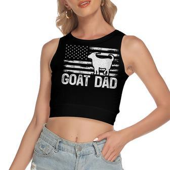 Womens Vintage Goat Dad Retro American Flag Goat 4Th Of July Women's Sleeveless Bow Backless Hollow Crop Top - Seseable