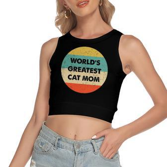 Worlds Greatest Cat Mom Vintage Retro Women's Crop Top Tank Top | Mazezy