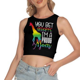 You Bet Giraffe Im A Proud Mom Lgbt Mother Gay Pride Women's Sleeveless Bow Backless Hollow Crop Top - Seseable