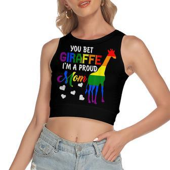 You Bet Giraffe Im A Proud Mom Pride Lgbt Happy Mothers Day Women's Sleeveless Bow Backless Hollow Crop Top - Seseable