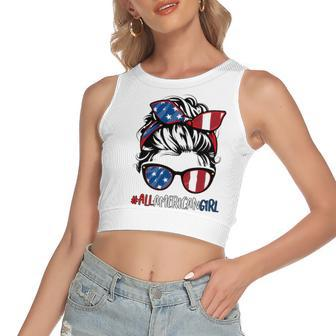 All American Girl 4Th Of July Messy Bun Usa Flag Women's Crop Top Tank Top | Mazezy