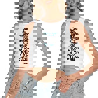 My Body My Uterus Feminist Rights Messy Bun Leopard Women's Crop Top Tank Top | Mazezy