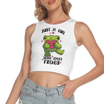 Cute Frog Just A Girl Who Loves Frogs Funny Frog Lover Gift For Girl Frog Lover Women's Sleeveless Bow Backless Hollow Crop Top | Favorety