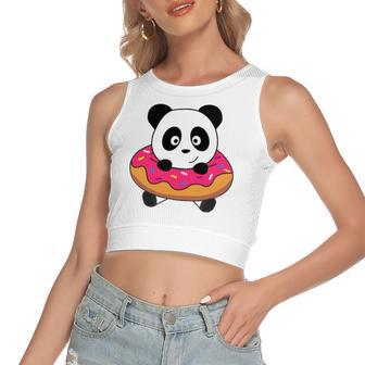 Cute Panda Bear Pandas Donut Sprinkles Women's Crop Top Tank Top | Mazezy
