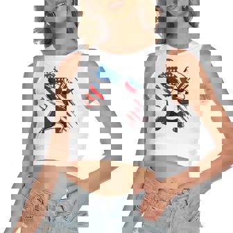 Dabbing Uncle Sam Panda 4Th Of July Women's Crop Top Tank Top | Mazezy