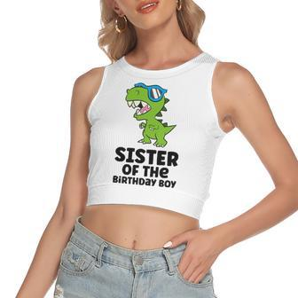 Dinosaur Birthday Sister Of The Birthday Boy Women's Crop Top Tank Top | Mazezy