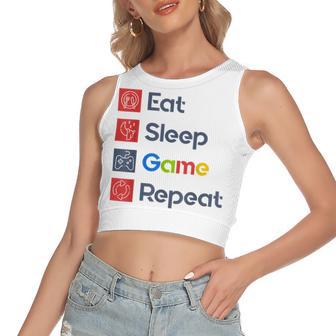 Eat Sleep Game Repeat Women's Sleeveless Bow Backless Hollow Crop Top | Favorety UK