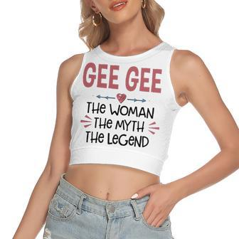 Gee Gee Grandma Gift Gee Gee The Woman The Myth The Legend V2 Women's Sleeveless Bow Backless Hollow Crop Top - Seseable