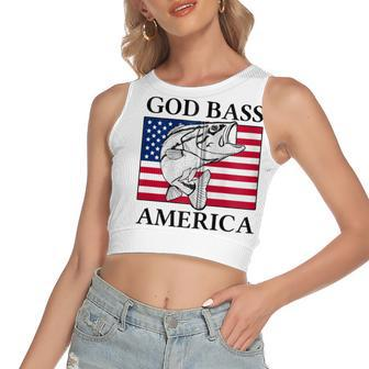 God Bass America Funny Fishing Dad 4Th Of July Usa Patriotic Zip Women's Sleeveless Bow Backless Hollow Crop Top - Seseable