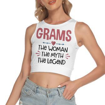 Grams Grandma Gift Grams The Woman The Myth The Legend Women's Sleeveless Bow Backless Hollow Crop Top - Seseable
