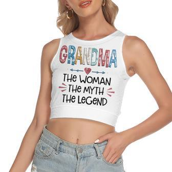 Grandma Gift Grandma The Woman The Myth The Legend Women's Sleeveless Bow Backless Hollow Crop Top - Seseable