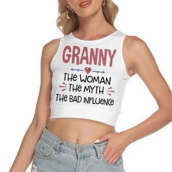 Granny Grandma Gift Granny The Woman The Myth The Bad Influence Women's Sleeveless Bow Backless Hollow Crop Top - Seseable