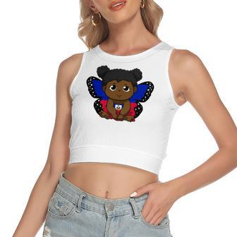 Haiti Haitian Love Flag Princess Girl Kid Wings Butterfly Women's Crop Top Tank Top | Mazezy