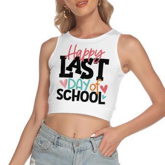 Happy Last Day Of School Funny V3 Women's Sleeveless Bow Backless Hollow Crop Top | Favorety AU