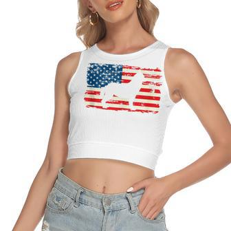 Husky For Dog Mom Dog Dad Usa Flag 4Th Of July Women's Sleeveless Bow Backless Hollow Crop Top - Seseable