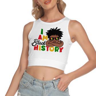 I Am Black History For Kids Boys Black History Month Women's Sleeveless Bow Backless Hollow Crop Top | Favorety CA