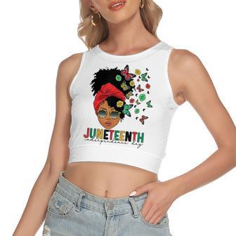 Junenth Is My Independence Day Black Queen And Butterfly Women's Crop Top Tank Top | Mazezy