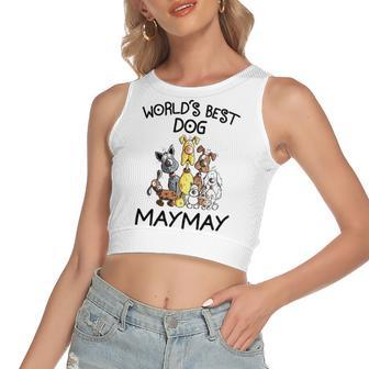 Maymay Grandma Gift Worlds Best Dog Maymay Women's Sleeveless Bow Backless Hollow Crop Top - Seseable