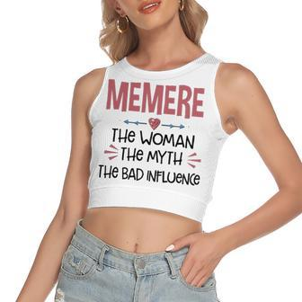 Memere Grandma Gift Memere The Woman The Myth The Bad Influence Women's Sleeveless Bow Backless Hollow Crop Top - Seseable