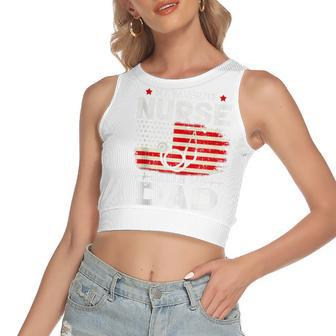 Mens My Favorite Nurse Calls Me Dad American Flag 4Th Of July Women's Sleeveless Bow Backless Hollow Crop Top - Seseable