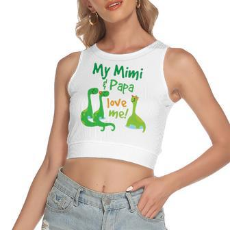 My Mimi And Papa Love Me Dinosaur Grandson Women's Crop Top Tank Top | Mazezy