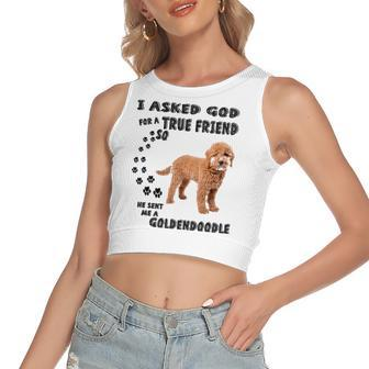 Mini Goldendoodle Quote Mom Doodle Dad Art Cute Groodle Dog Women's Crop Top Tank Top | Mazezy