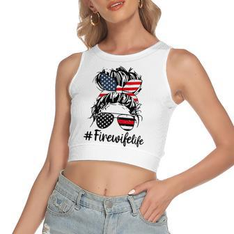 Mom Life And Fire Wife Firefighter Patriotic American Women's Crop Top Tank Top | Mazezy