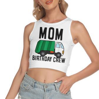 Mom Of The Birthday Crew Garbage Truck Women's Sleeveless Bow Backless Hollow Crop Top - Seseable