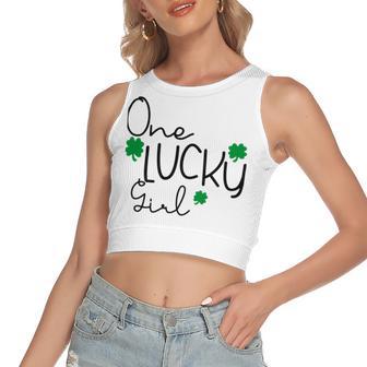 One Lucky Girl Funny St Patrick Day Women's Sleeveless Bow Backless Hollow Crop Top | Favorety CA