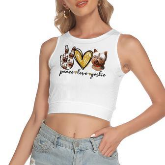 Peace Love Yorkie Dog Lovers Yorkshire Terrier Dad Mom Women's Crop Top Tank Top | Mazezy